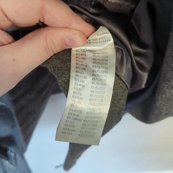 Nixon Grey Wool Long Jacket Winter Woman's Small Brown Leather  Clasp - Picture 7 of 8